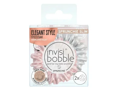 Invisibobble Sprunchie Slim Bella Chrome Rose Gold & Grey, Λαστιχάκι για Μαλλιά Υφασμάτινης Υφής, 2τμχ